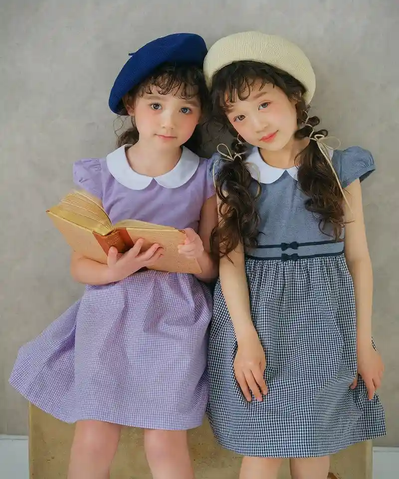 ギンガムチェック柄襟付きワンピースの画像1