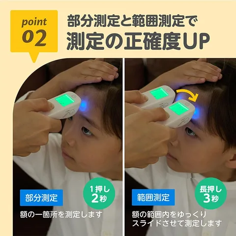 Dr.EDISON 光ナビ体温計PROの部分測定2秒と範囲測定3秒を比較する楽天商品画像