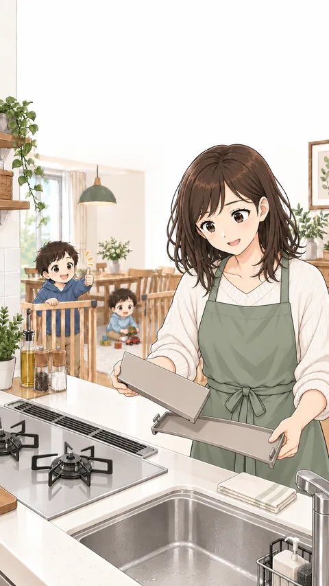 十分に冷めた排気口カバーを2つのパーツに分けて手入れする編集部制作漫画