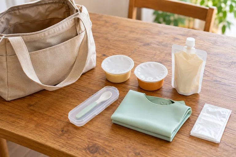 未開封の食事と食具を外出前に準備するイメージ